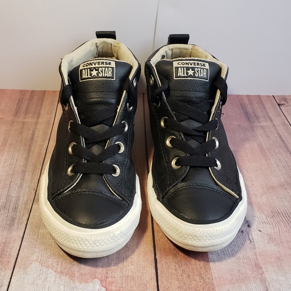 Leather Black Converse Junior Sneakers - Picture 2 of 16